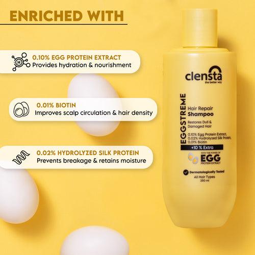 Eggstreme Hair Repair Shampoo With 0.10% Egg Protein Extract, 0.02% Hydrolyzed Silk Protein, 0.01% Biotin