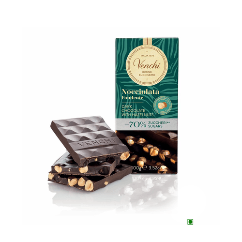 Venchi Dark Chocolate Hazelnut - 70% Sugar Bar 100g