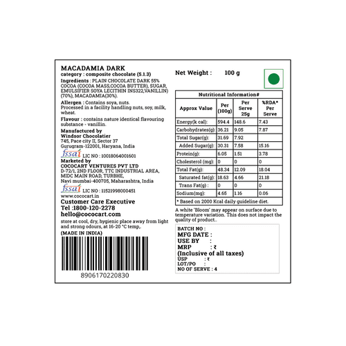 Rhine Valley Macadamia Dark 100g