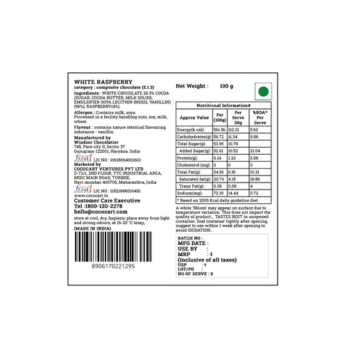 Rhine Valley White Raspberry Bar 100g