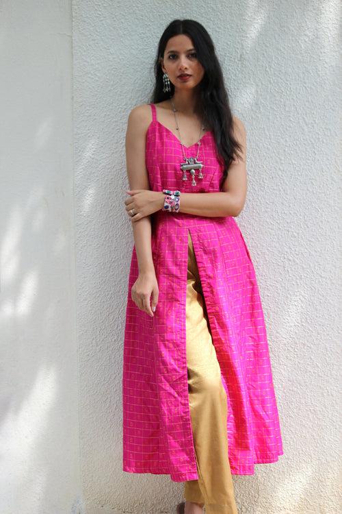 Fuchsia Pink Front Slit Maxi Dress