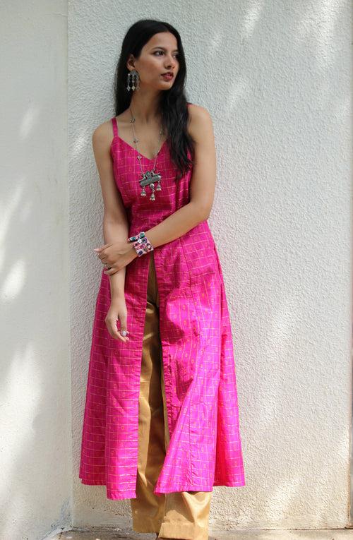 Fuchsia Pink Front Slit Maxi Dress