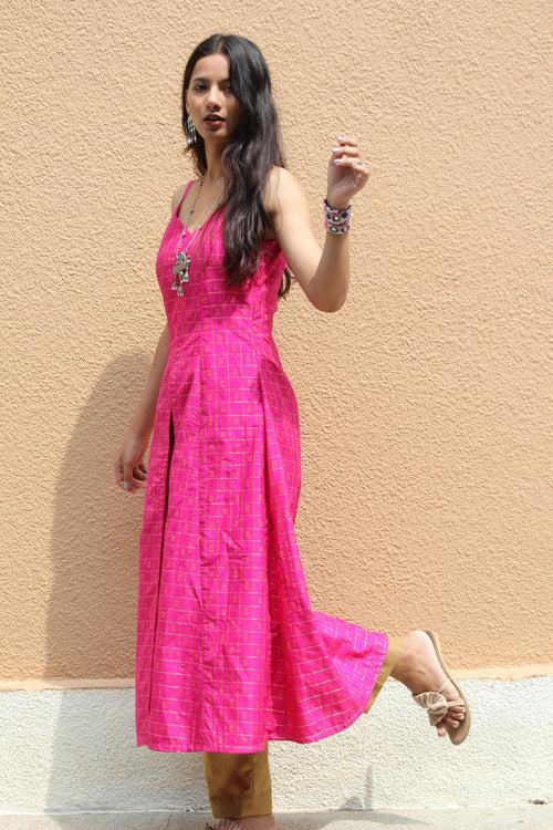 Fuchsia Pink Front Slit Maxi Dress