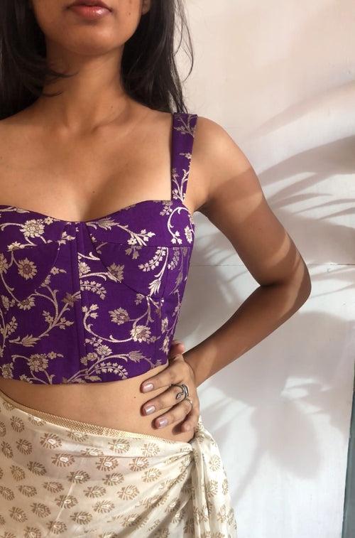 Purple Brocade Silk Bustier