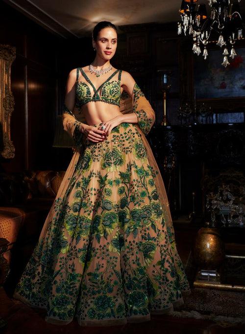 Emerald Green and nude Lehenga