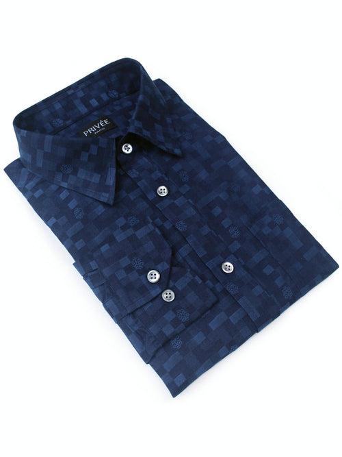 Navy Blue Checkered Designer Shirt