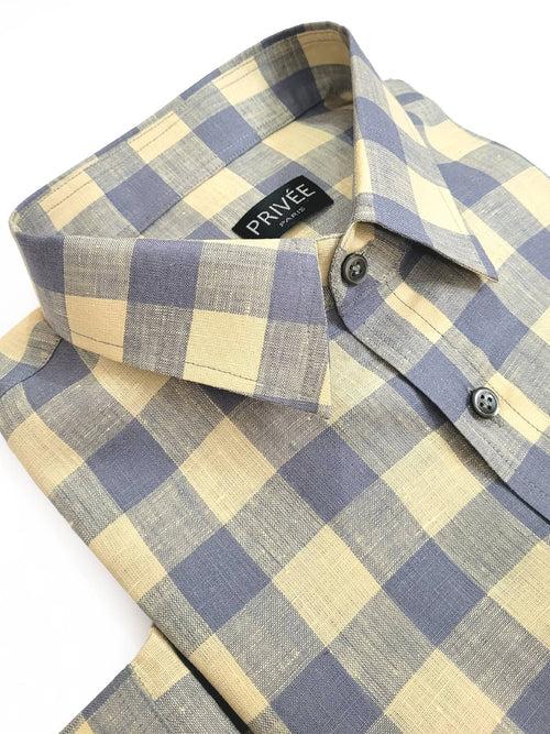 Khaki Grey Check Linen Shirt