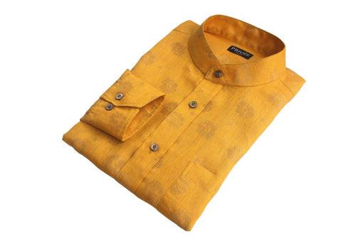Turmeric Yellow Linen Wedding Shirt