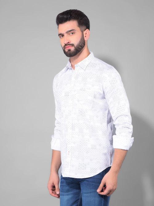 COBB WHITE PRINTED SLIM FIT CASUAL SHIRT