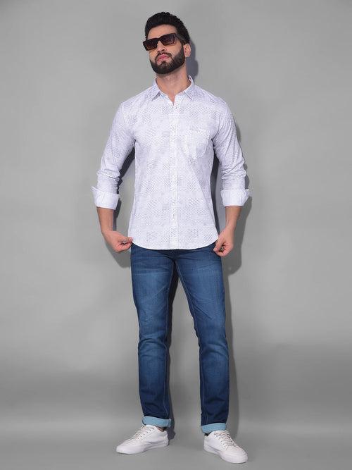 COBB WHITE PRINTED SLIM FIT CASUAL SHIRT