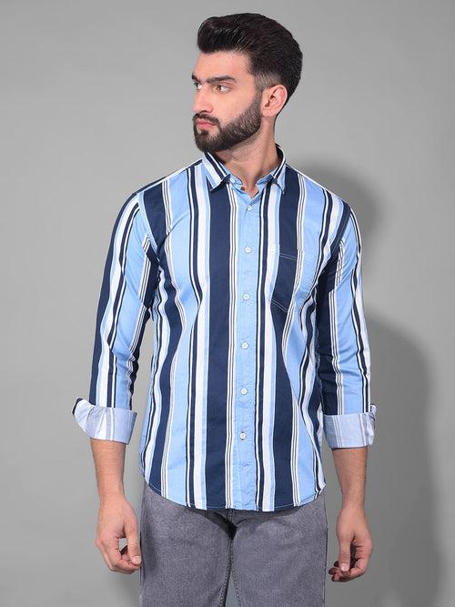 COBB NAVY SKY STRIPED SLIM FIT CASUAL SHIRT