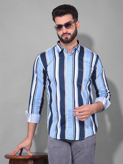 COBB NAVY SKY STRIPED SLIM FIT CASUAL SHIRT