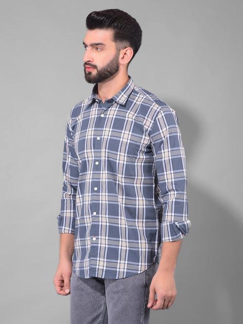 COBB DARK GREY CHECKED SLIM FIT CASUAL SHIRT