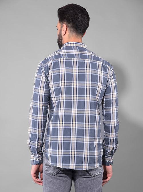 COBB DARK GREY CHECKED SLIM FIT CASUAL SHIRT