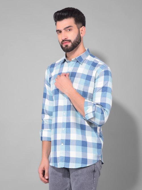 COBB SEA GREEN CHECKED SLIM FIT CASUAL SHIRT