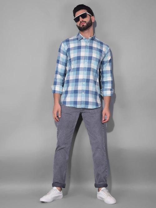 COBB SEA GREEN CHECKED SLIM FIT CASUAL SHIRT