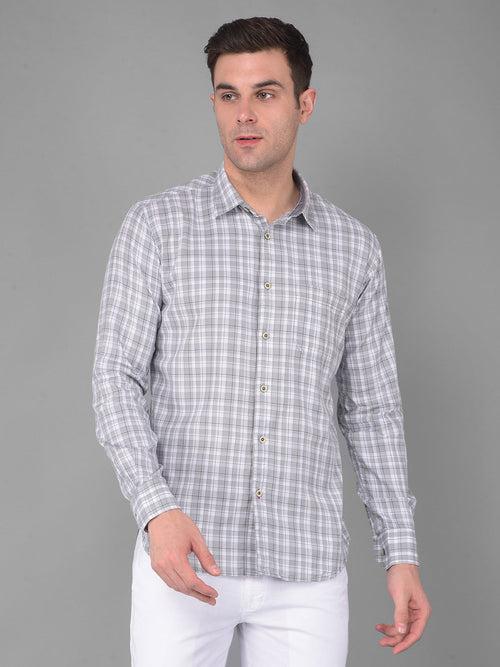 COBB GREY CHECKED SLIM FIT CASUAL SHIRT