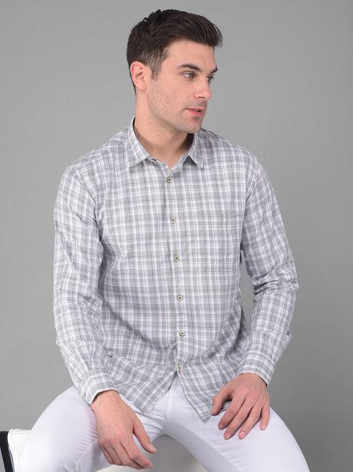 COBB GREY CHECKED SLIM FIT CASUAL SHIRT