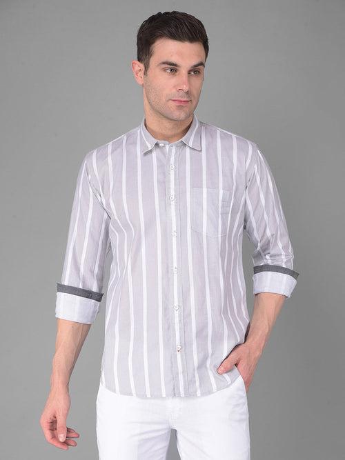 COBB LIGHT GREY STRIPED SLIM FIT CASUAL SHIRT