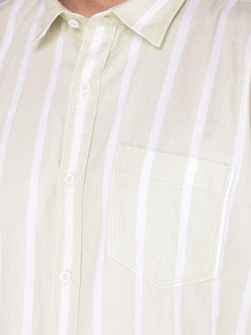 COBB PISTA GREEN STRIPED SLIM FIT CASUAL SHIRT