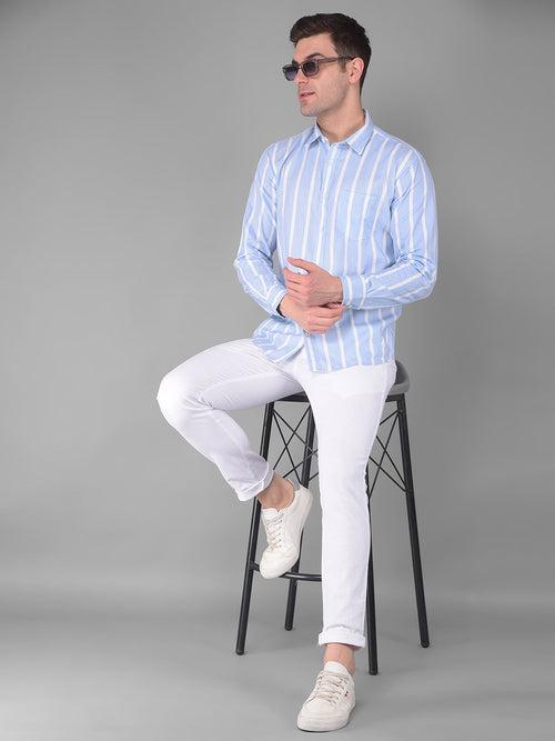 COBB SKY BLUE STRIPED SLIM FIT CASUAL SHIRT