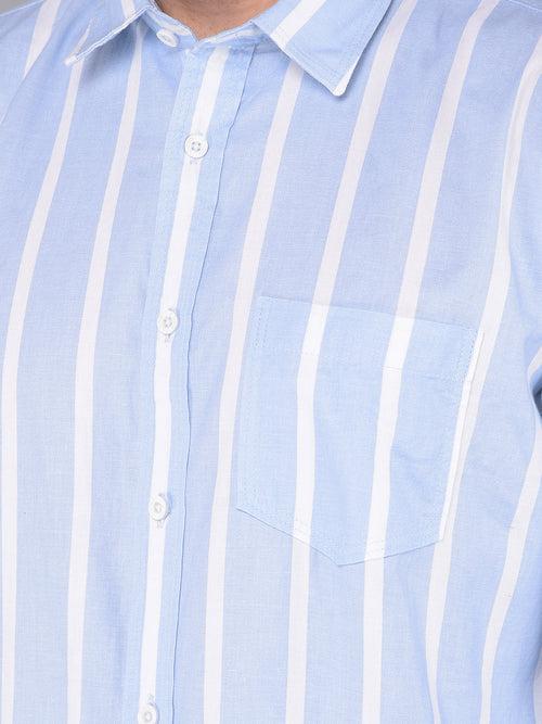 COBB SKY BLUE STRIPED SLIM FIT CASUAL SHIRT