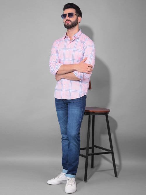 COBB PINK CHECKED SLIM FIT CASUAL SHIRT