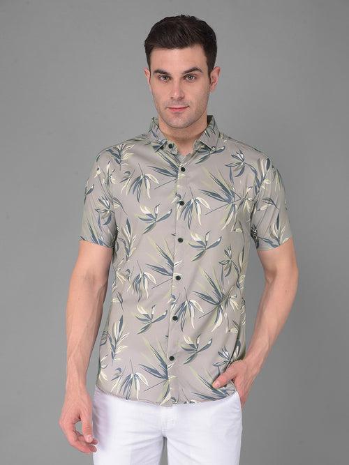 COBB SAGE GREEN PRINTED HALF-SLEEVE SLIM FIT CASUAL SHIRT