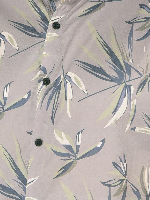 COBB SAGE GREEN PRINTED HALF-SLEEVE SLIM FIT CASUAL SHIRT