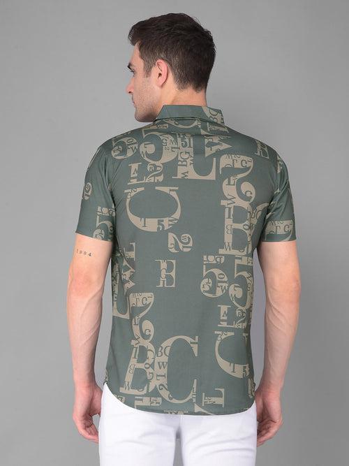 COBB GREEN PRINTED HALF-SLEEVE SLIM FIT CASUAL SHIRT