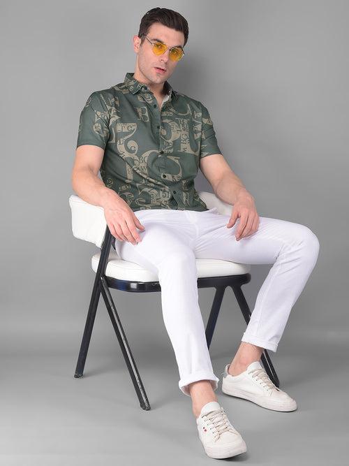 COBB GREEN PRINTED HALF-SLEEVE SLIM FIT CASUAL SHIRT