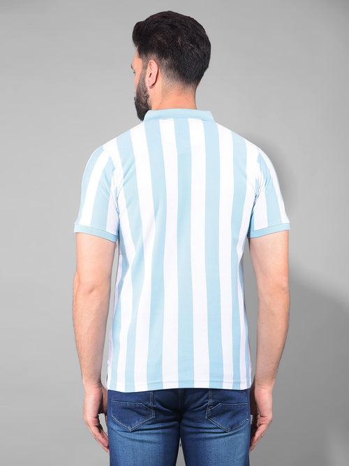 COBB TURQUOISE STRIPED POLO NECK T-SHIRT