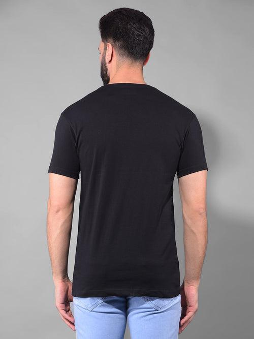 COBB BLACK PRINTED ROUND NECK T-SHIRT