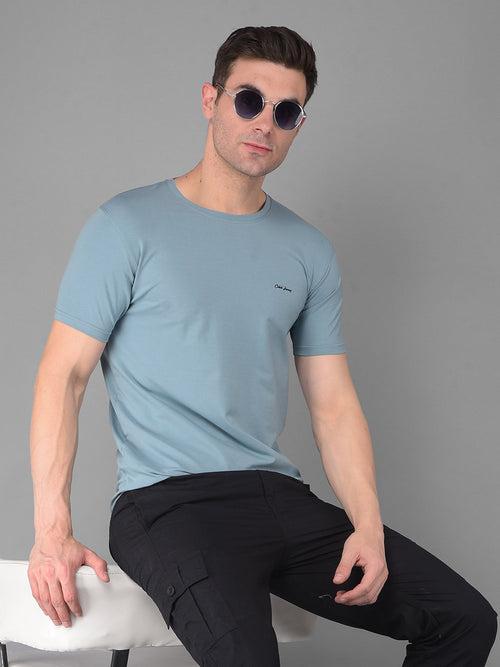 COBB SOLID MEDIUM PASTEL BLUE ROUND NECK T-SHIRT