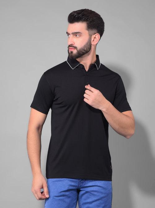 COBB SOLID BLACK POLO NECK T-SHIRT