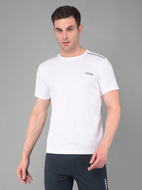 COBB SOLID WHITE ROUND NECK ACTIVE WEAR T-SHIRT