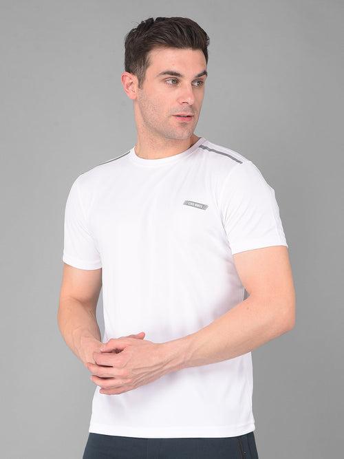 COBB SOLID WHITE ROUND NECK ACTIVE WEAR T-SHIRT