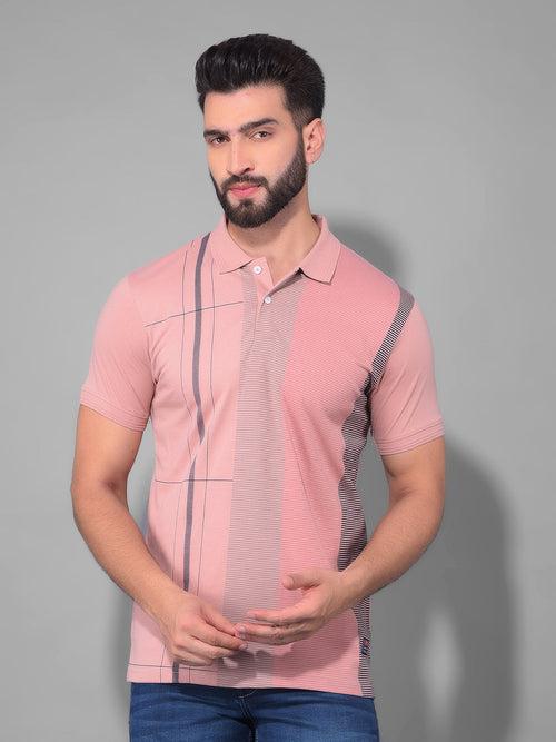 COBB CORAL PINK PRINTED POLO NECK T-SHIRT