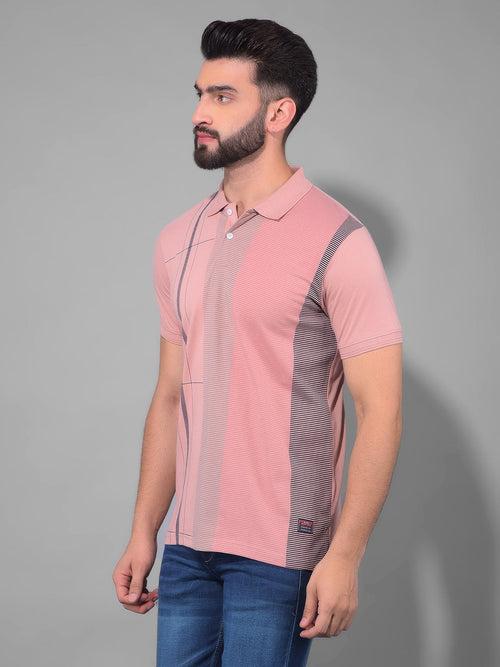 COBB CORAL PINK PRINTED POLO NECK T-SHIRT