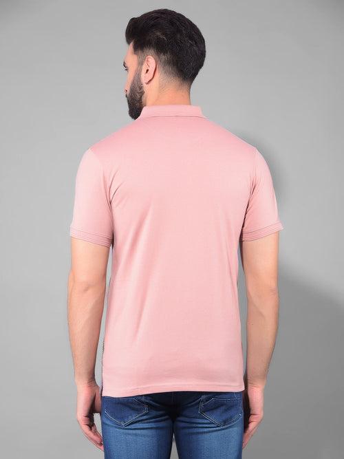 COBB CORAL PINK PRINTED POLO NECK T-SHIRT