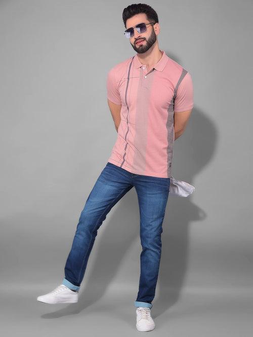 COBB CORAL PINK PRINTED POLO NECK T-SHIRT