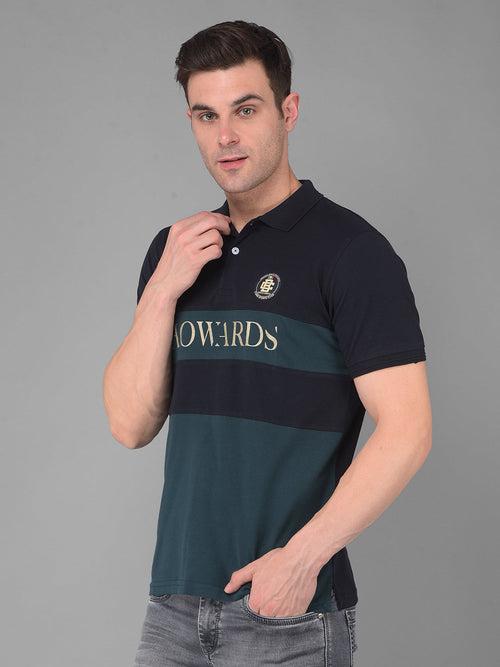 COBB BLACK SACRAMENTO GREEN STRIPED POLO NECK T-SHIRT