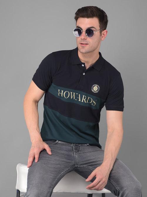 COBB BLACK SACRAMENTO GREEN STRIPED POLO NECK T-SHIRT