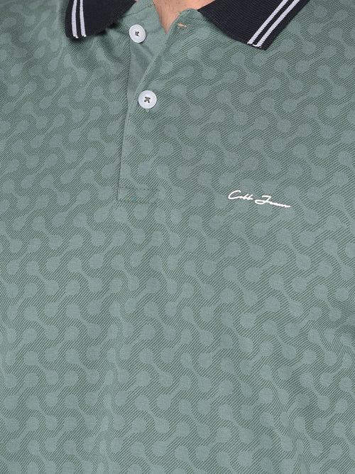 COBB GREEN PRINTED POLO NECK T-SHIRT