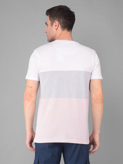 COBB PINK WHITE COLOURBLOCK ROUND NECK T-SHIRT