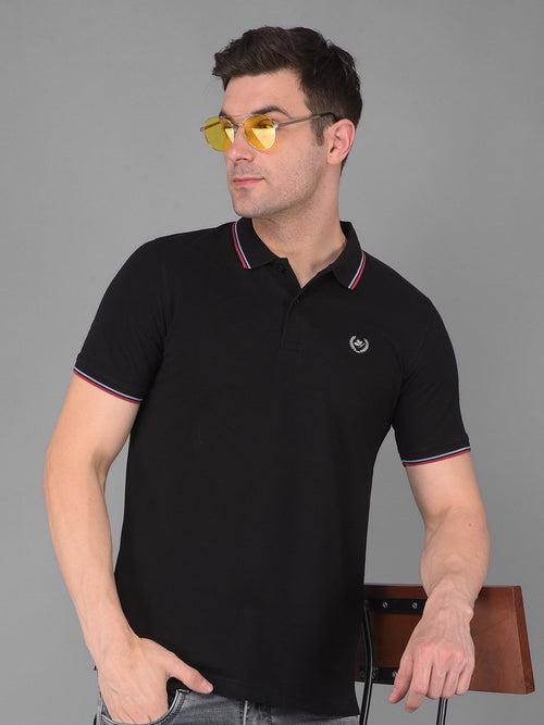 COBB SOLID BLACK POLO NECK T-SHIRT