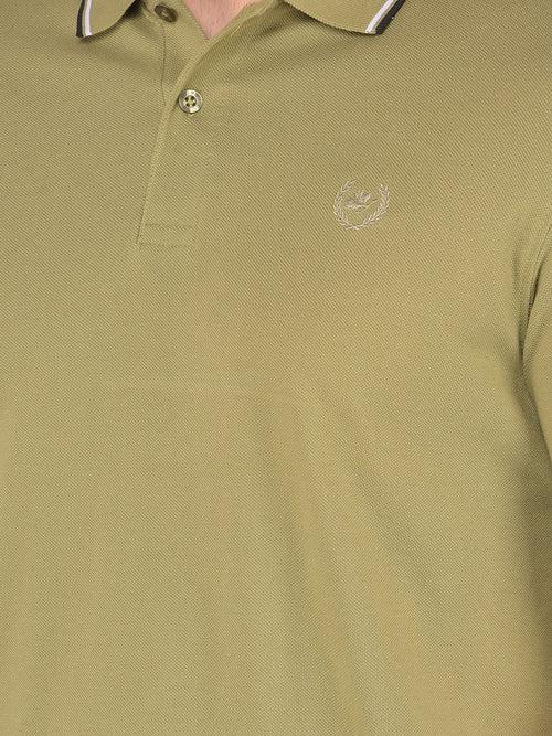 COBB SOLID OLIVE GREEN POLO NECK T-SHIRT