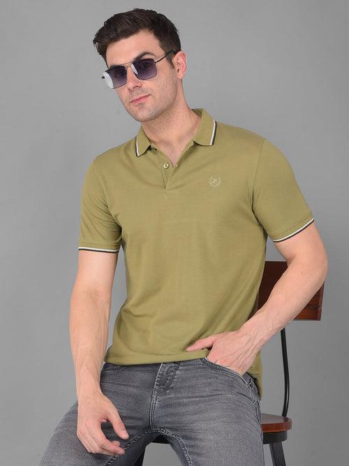 COBB SOLID OLIVE GREEN POLO NECK T-SHIRT