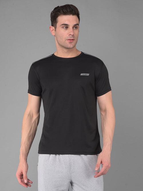 COBB SOLID BLACK ROUND NECK ACTIVE WEAR T-SHIRT