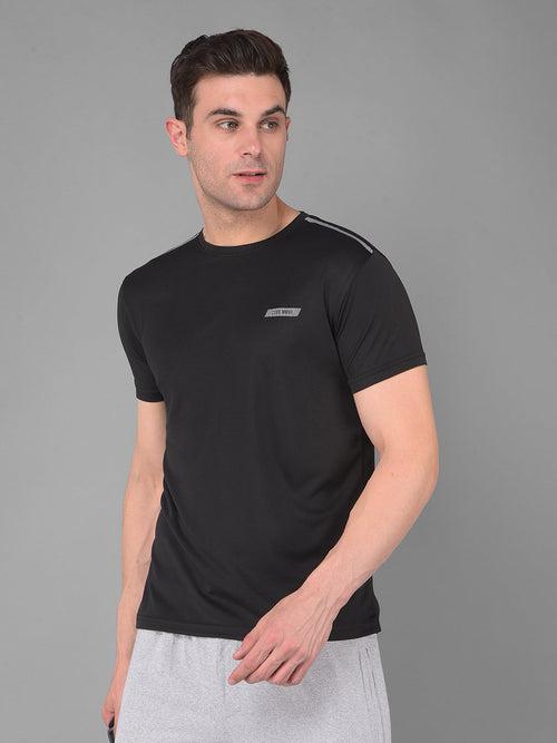 COBB SOLID BLACK ROUND NECK ACTIVE WEAR T-SHIRT